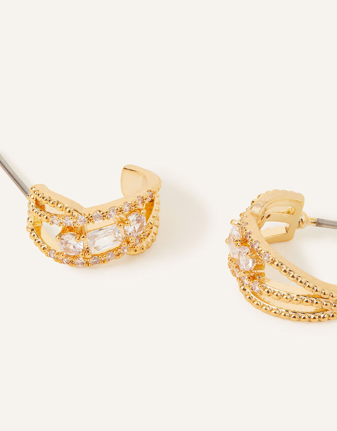 14ct Gold-Plated Sparkle Stone Hoop Earrings, , large