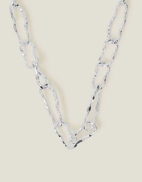Sterling Silver-Plated Chunky Chain T-Bar Necklace, , large