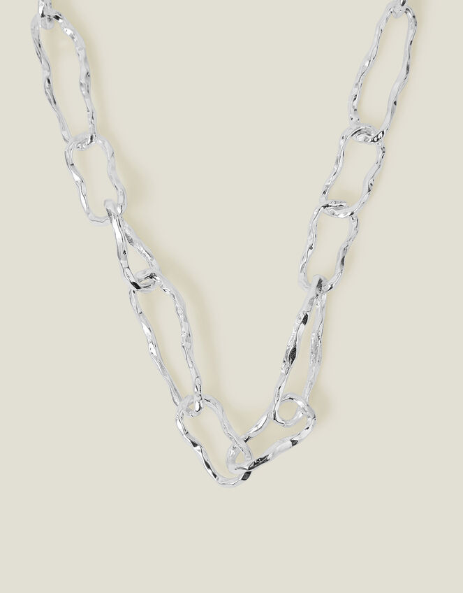 Sterling Silver-Plated Chunky Chain T-Bar Necklace, , large