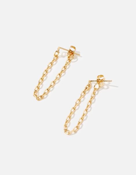 Gold-Plated Paperclip Chain Drop Earrings, , large