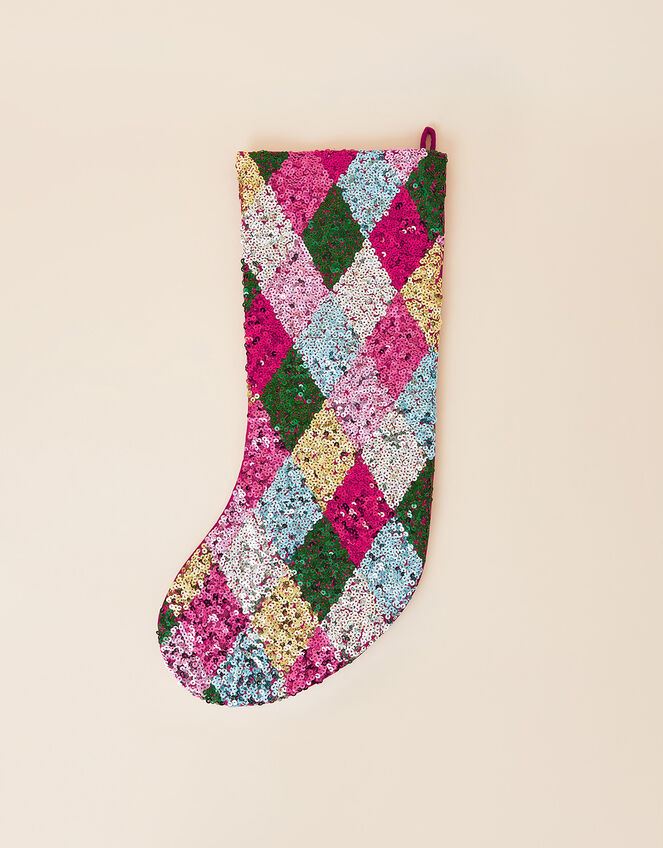 Embellished All-Over Harlequin Christmas Stocking, , large