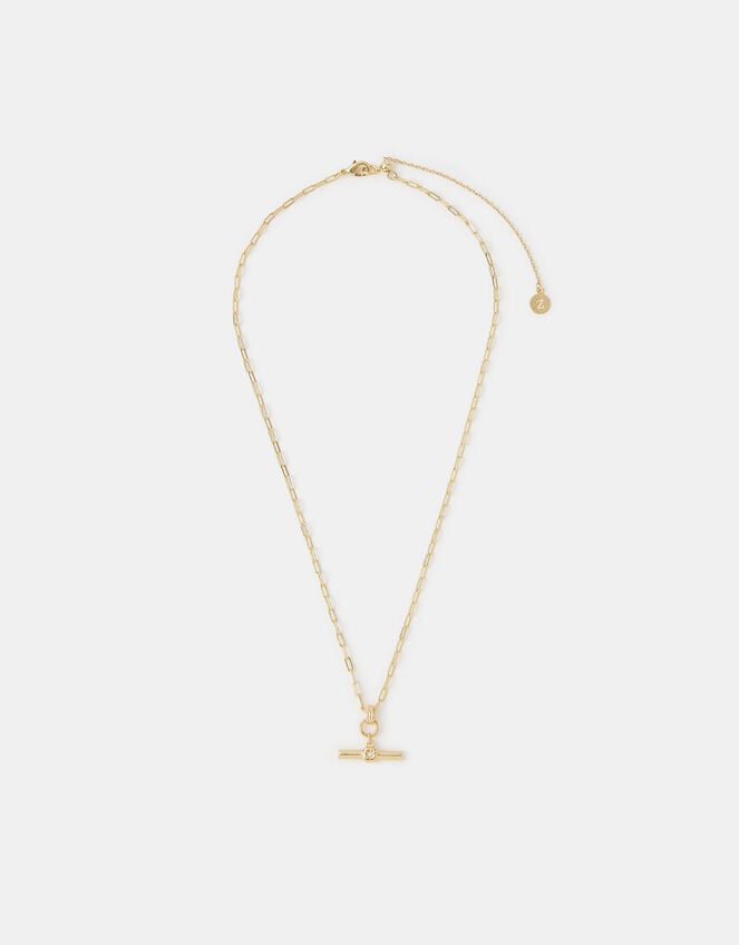 14ct Gold-Plated T-Bar Pendant Necklace, , large
