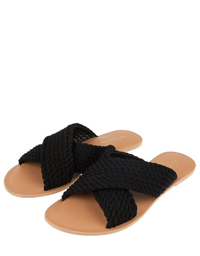 Woven Cross-Over Sliders, Black (BLACK), large