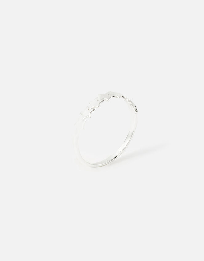Sterling Silver Star Band Ring, Silver (ST SILVER), large