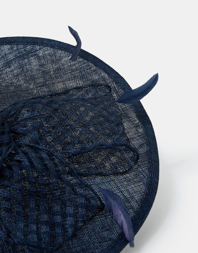 Large Woven Bow Disc Fascinator, Blue (NAVY), large