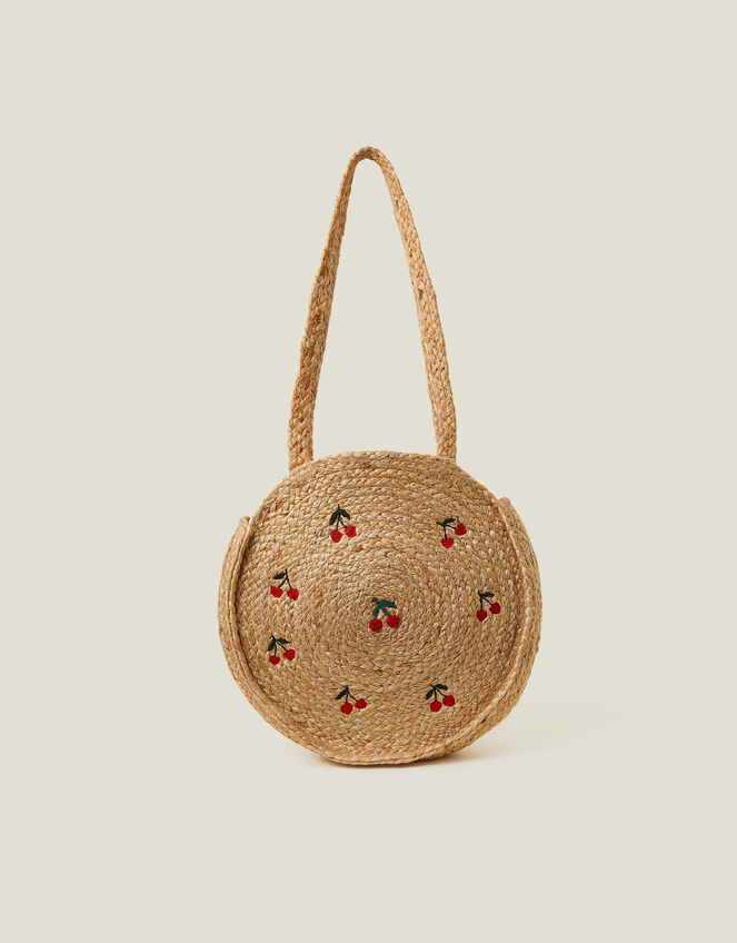 Cherry Round Jute Shoulder Bag, , large