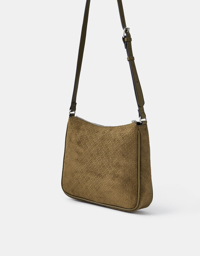Embossed Faux Suede Crossbody Bag, Green (KHAKI), large