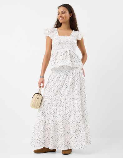 Polka Dot Tiered Maxi Skirt, Ivory (IVORY), large