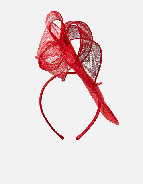 Hannah Bow Oval Disc Fascinator, Red (RED), large