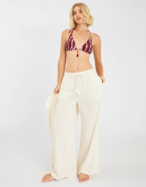 Stripe Wide Leg Beach Trousers, Ivory (IVORY), large