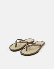 Braided Strap Flip Flops, Green (KHAKI), large