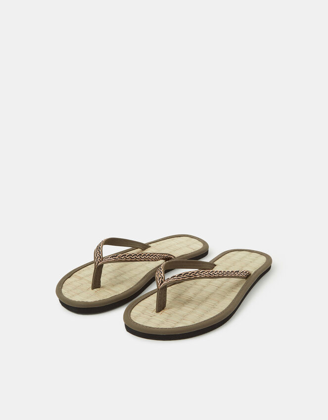 Braided Strap Flip Flops, Green (KHAKI), large
