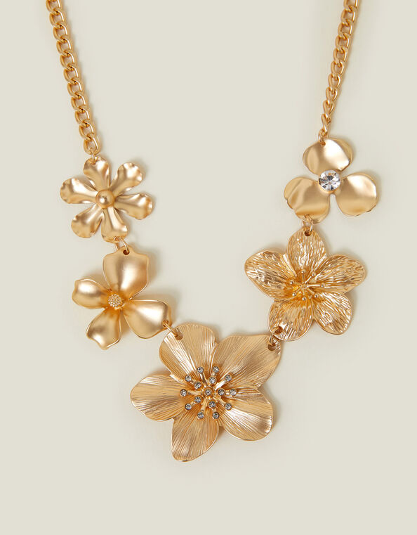 Statement Flower Chain Necklace Gold, , large