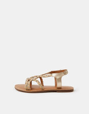 Girls Diamant&eacute; Braided Sandals, Natural (NEUTRAL), large