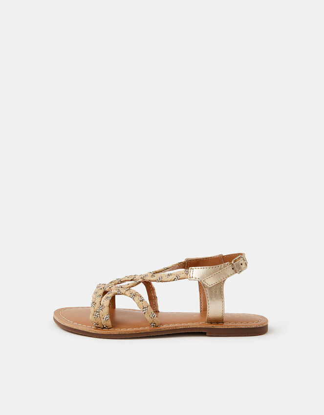 Girls Diamant&eacute; Braided Sandals, Natural (NEUTRAL), large
