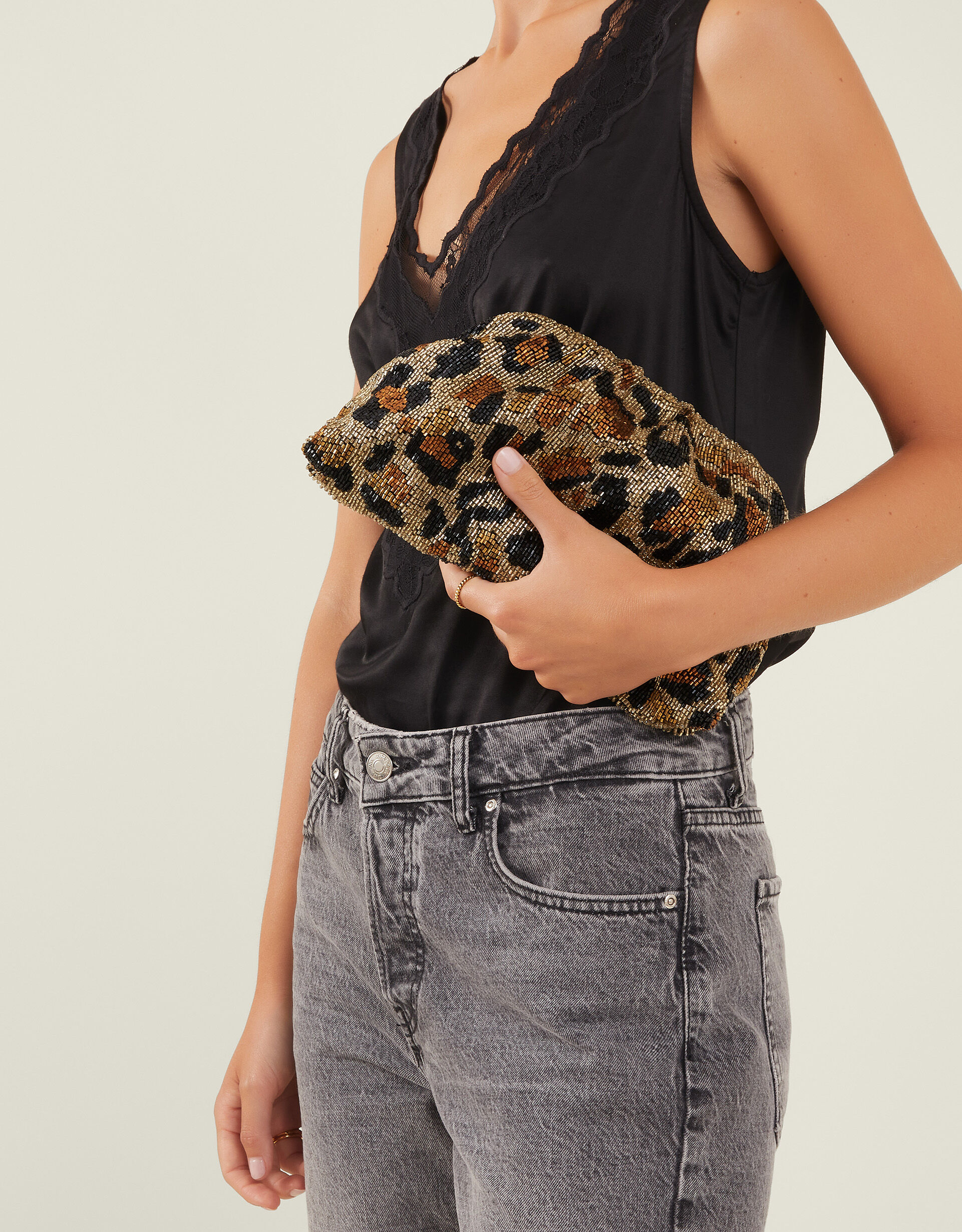 Hand Beaded Leopard Print Cloud Clutch Bag Clutches Accessorize Global