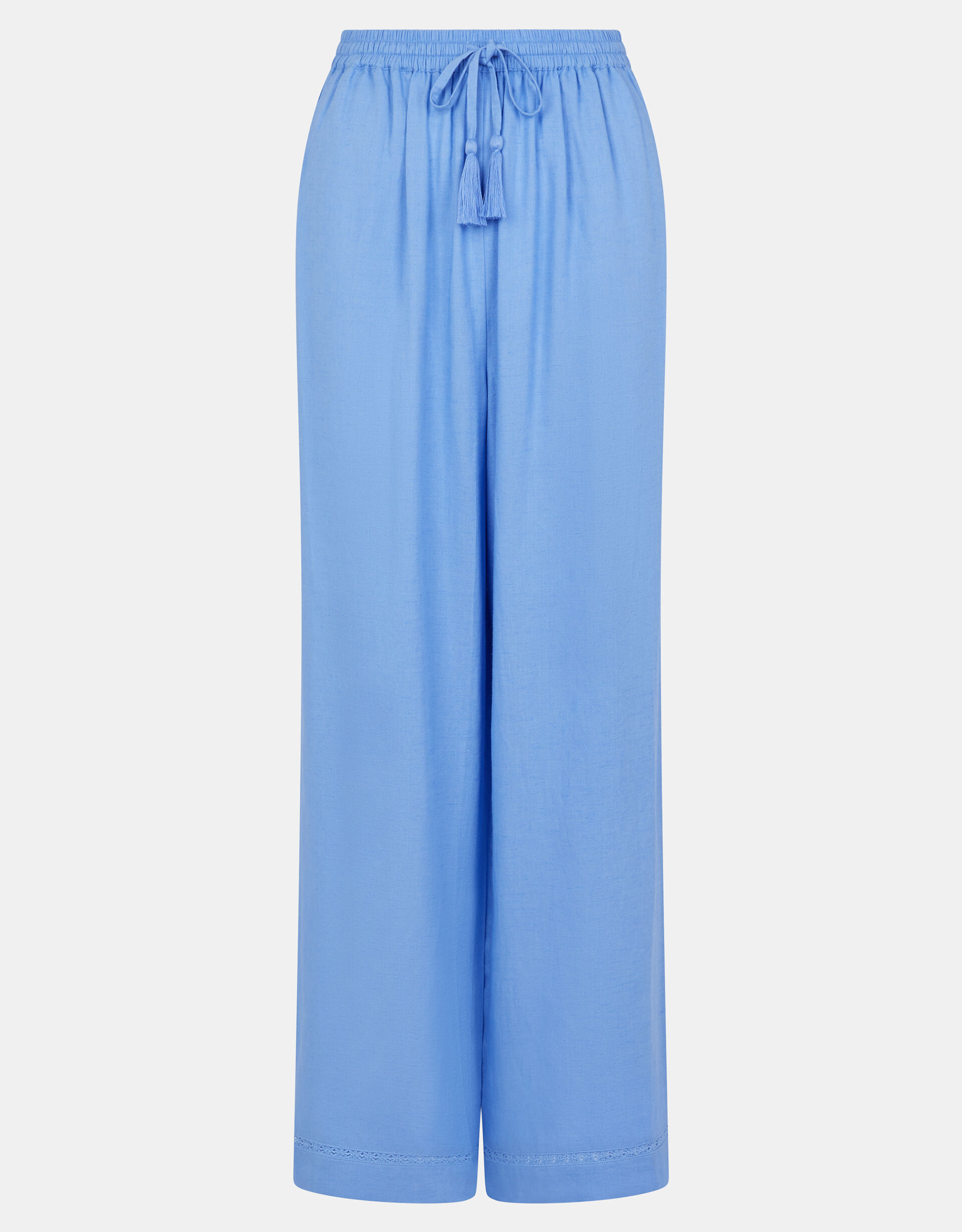 Lace Trim Wide Leg Beach Trousers, Blue (LIGHT BLUE), large