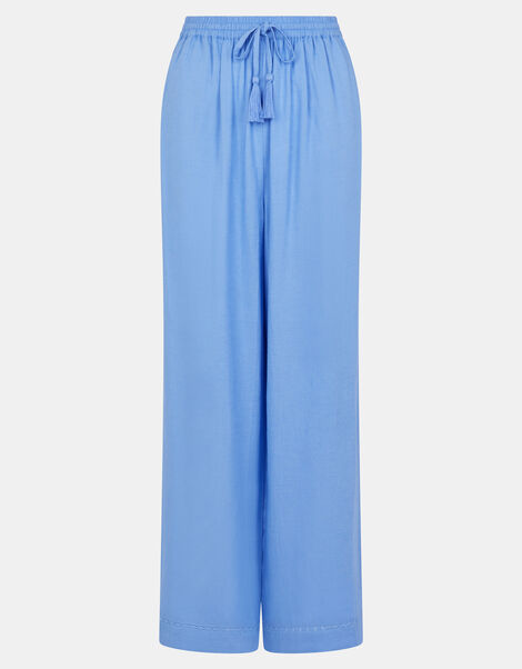 Lace Trim Wide Leg Beach Trousers, Blue (LIGHT BLUE), large
