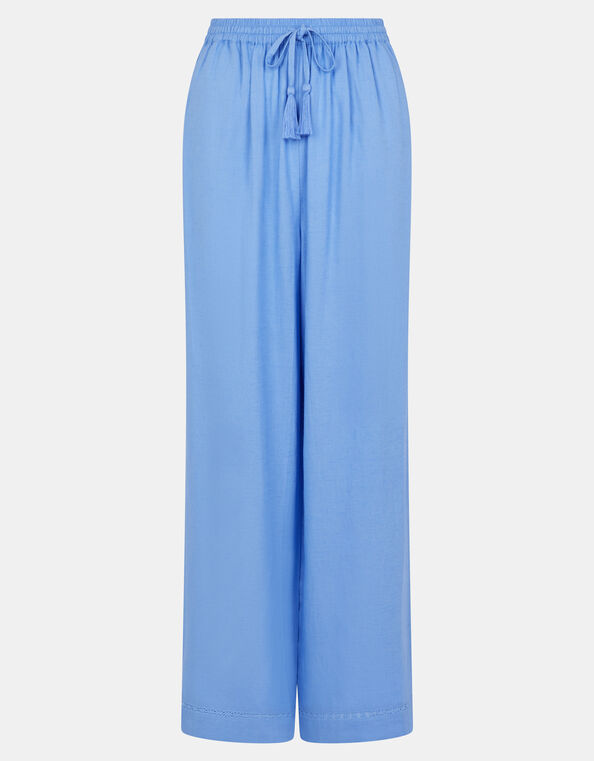 Lace Trim Wide Leg Beach Trousers, Blue (LIGHT BLUE), large