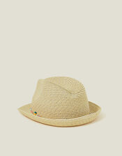 Girls Beaded Band Straw Hat, Natural (NATURAL), large