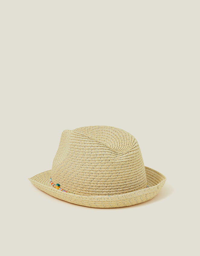 Girls Beaded Band Straw Hat, Natural (NATURAL), large