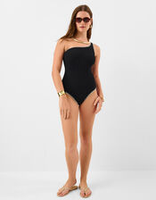 One-Shoulder Shaping Swimsuit, Black (BLACK), large