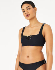 Eyelet Detail Ribbed Crop Top, Black (BLACK), large