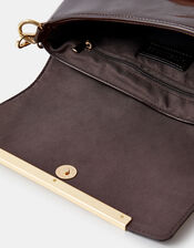 Fold Over Patent Faux Leather Shoulder Bag, , large