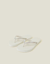 Crystal Embellished Flip Flops, Cream (CREAM), large