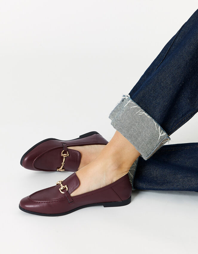 Metal Bar Loafers, Red (BURGUNDY), large