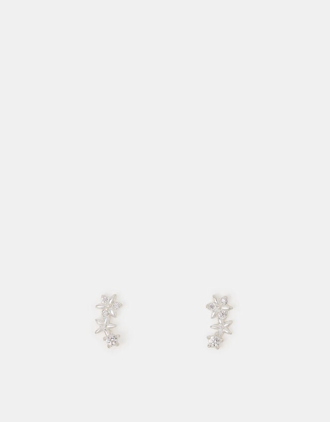Sterling Silver Sparkle Flower Stud Earrings, , large