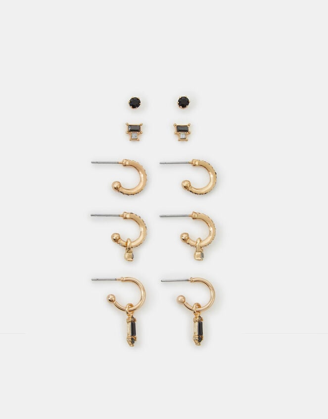 5-Pack Gemstone Stud & Hoop Earrings, Black (BLACK), large