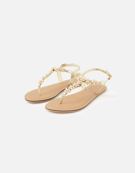 Pearly Floral Strap Sandals Cream, Cream (PEARL), large