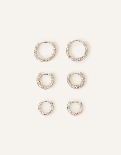 Platinum-Plated Twisted Hoops Set of Three, , large