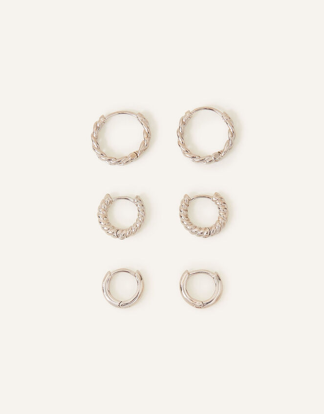 Platinum-Plated Twisted Hoops Set of Three, , large
