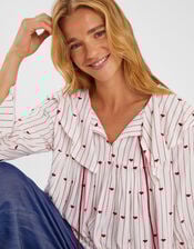 Heart Print Collared Blouse, Red (RED), large
