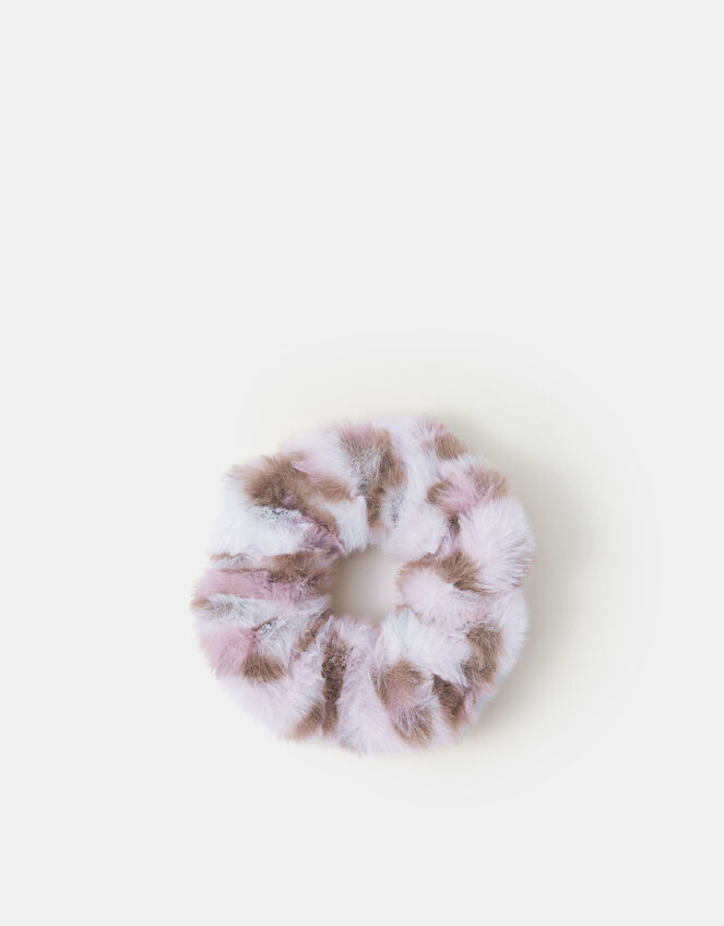 Girls Fluffy Leopard Print Hair Scrunchie, , large
