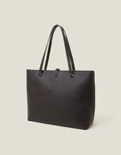 Large Faux Leather Tote Bag, Black (BLACK), large