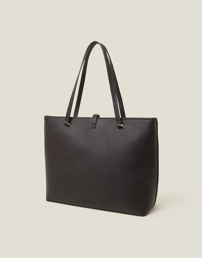 Large Faux Leather Tote Bag, Black (BLACK), large