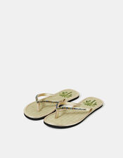 Beaded Palm Seagrass Flip Flops, Gold (GOLD), large