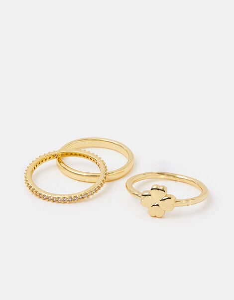 3-Pack 14ct Gold-Plated Heart Clover Rings, Gold (GOLD), large