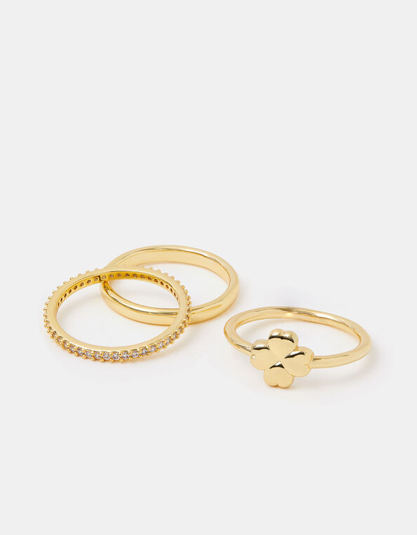 3-Pack 14ct Gold-Plated Heart Clover Rings, Gold (GOLD), large