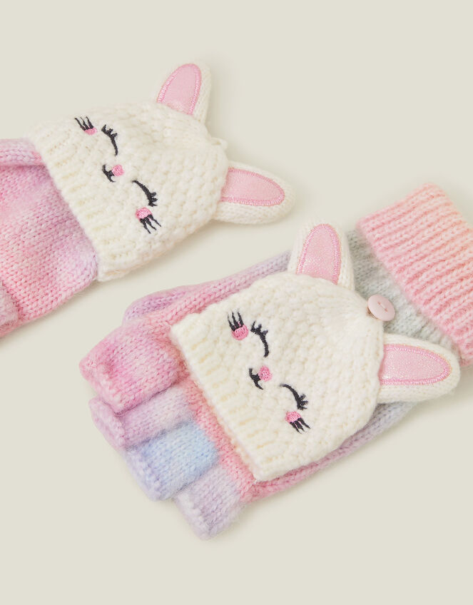 Girls Ombre Bunny Fingerless Mitten Gloves, Multi (PASTEL MULTI), large