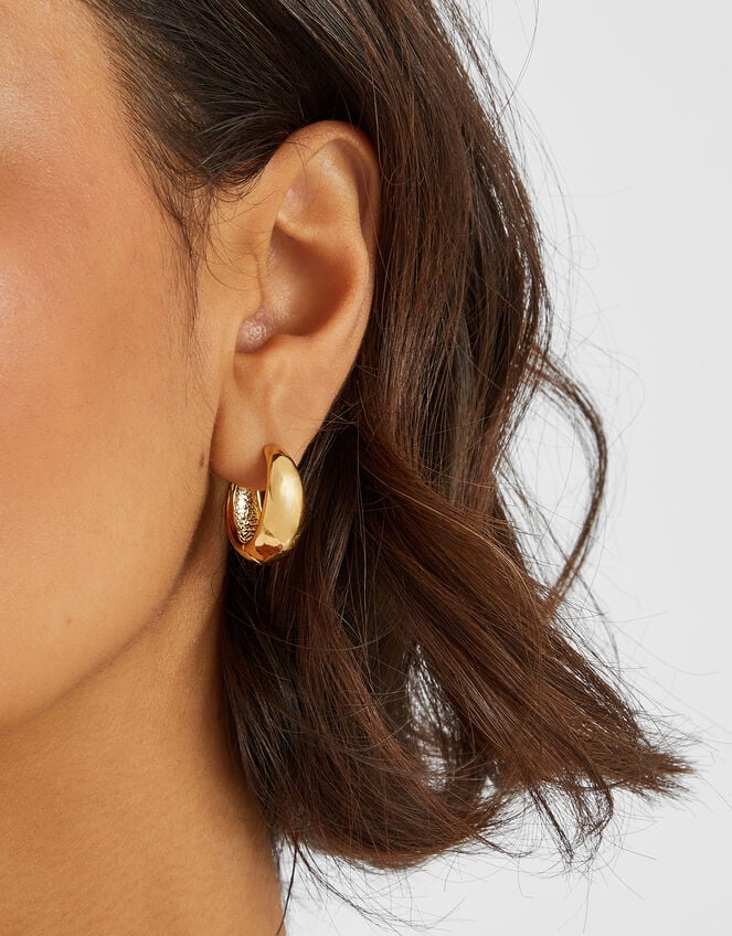 14ct Gold-Plated Clasp Hoop Earrings, , large