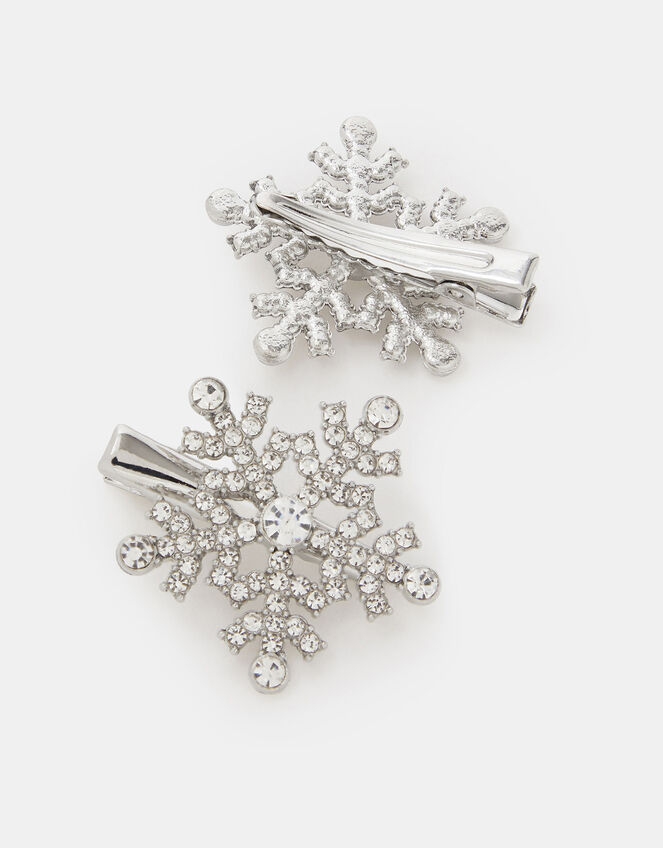 2-Pack Diamanté Snowflake Hair Clips, , large