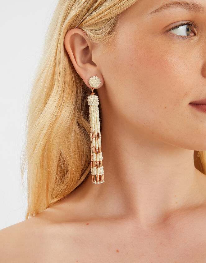 Beaded Tassel Drop Earrings, , large
