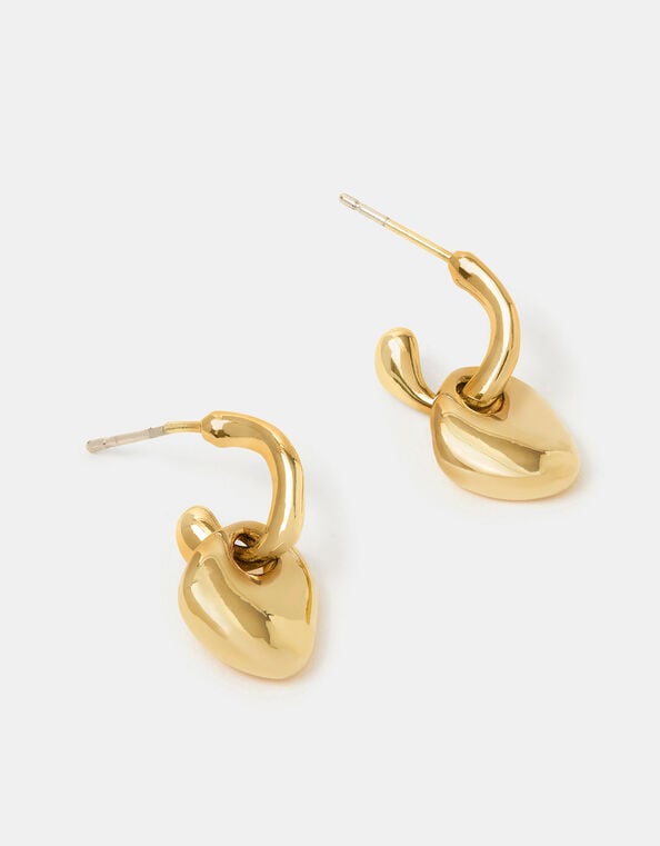 Stainless Steel Nugget Drop Hoop Earrings, , large