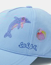 Girls Sea Life Embroidered Cap, Blue (BLUE), large