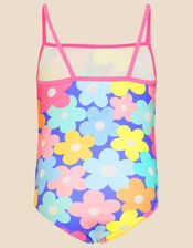Girls Retro Floral Swimsuit with Recycled Polyester, Multi (BRIGHTS-MULTI), large