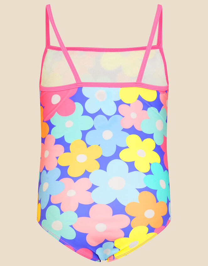 Girls Retro Floral Swimsuit with Recycled Polyester, Multi (BRIGHTS-MULTI), large